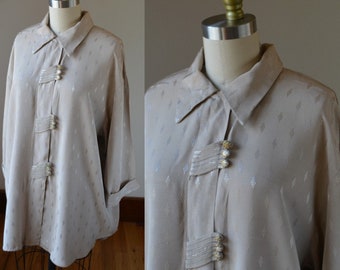 90's Taupe/Light Brown Tunic Oversized Vintage Blouse Size XL By Reina