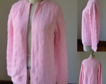 1980's Pink Simple Open Concept Cardigan By Size Medium , Vintage Simple Essential Layering Cardigan Size Medium