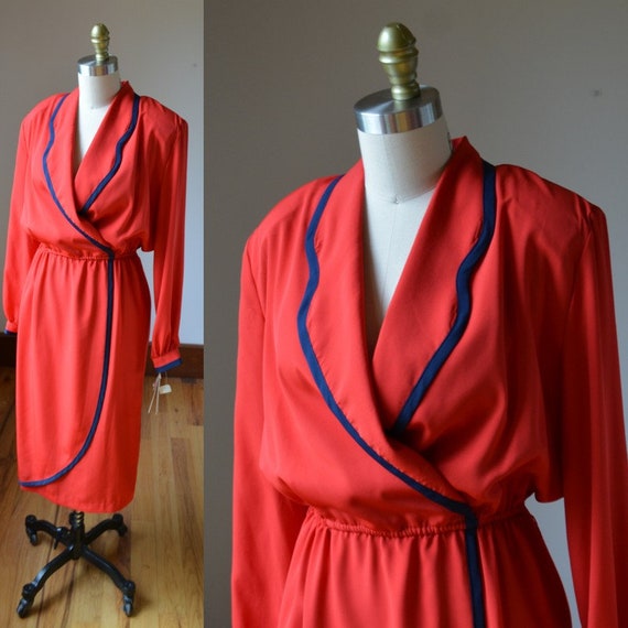 Vintage Bright Red Beautiful Blouson Dress By Han… - image 1
