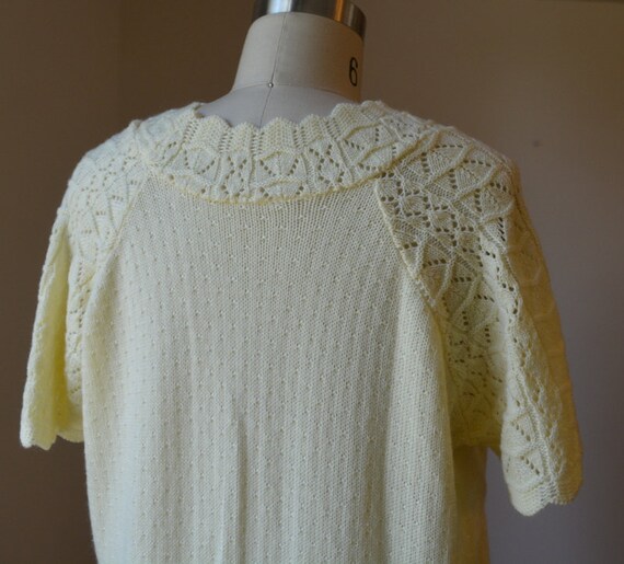 Vintage Pale Yellow Short Sleeve Knit Sweater Siz… - image 6