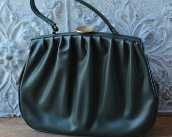 Gorgeous Mid Century Olive Green Leather Kelly Bag With Gold Hardware