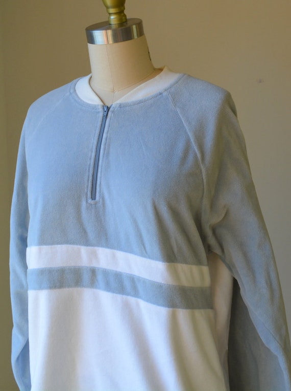 1980's Vintage White And Pale Blue Long Sleeve Ve… - image 3