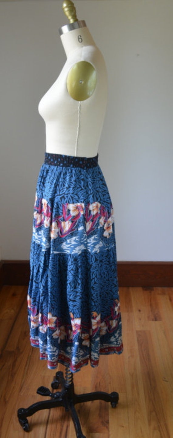 90's Vintage Blue Floral Hippie Boho Pull On Long… - image 6