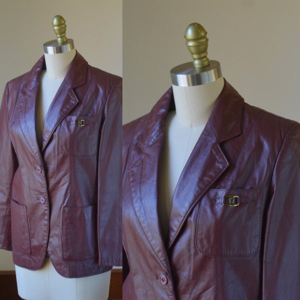 1980's Etienne Aigner Oxblood Leather Jacket/Blazer Women's Size XS Petite, Vintage Oxblood Leather By Etienne Aigner Size XS Petite