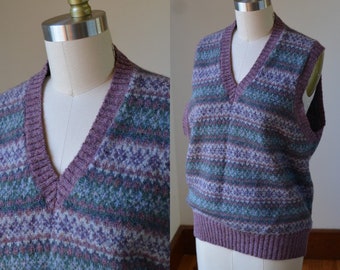 Vintage Scottish Shetland Wool Sweater Vest Size Large By Braemar, Vintage Wool Sweater Vest Size Large