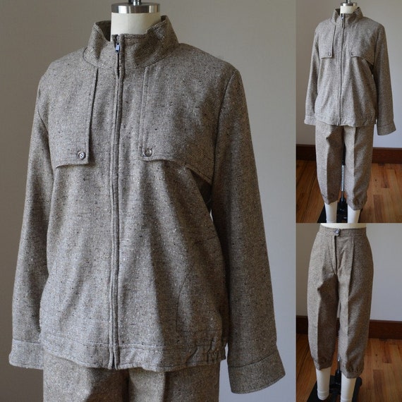 1970's Two Piece Light Brown Wool Tweed Suit By Pa