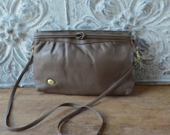 1980's Taupe Leather Crossbody Etienne Aigner Handbag