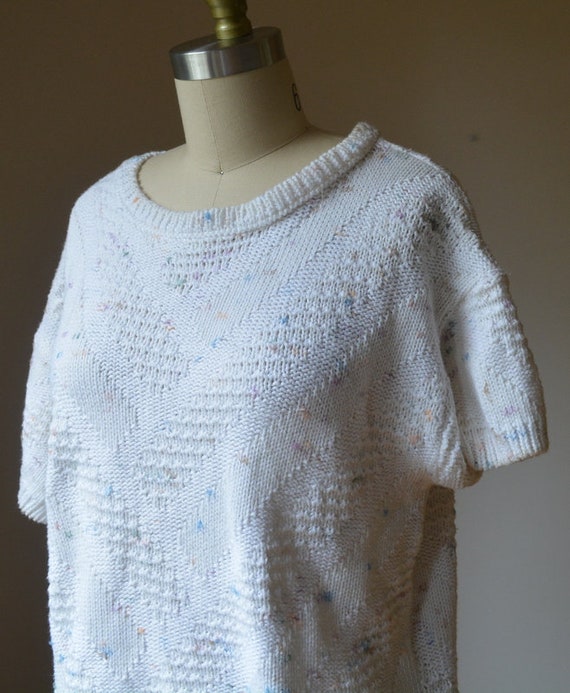 1980's White And Pastel Short Sleeve Sweater Wome… - image 3