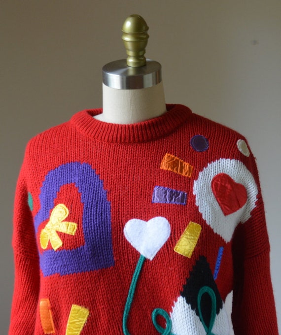 1980's Red Abstract Sweater By Cherry Stix LTD Si… - image 6