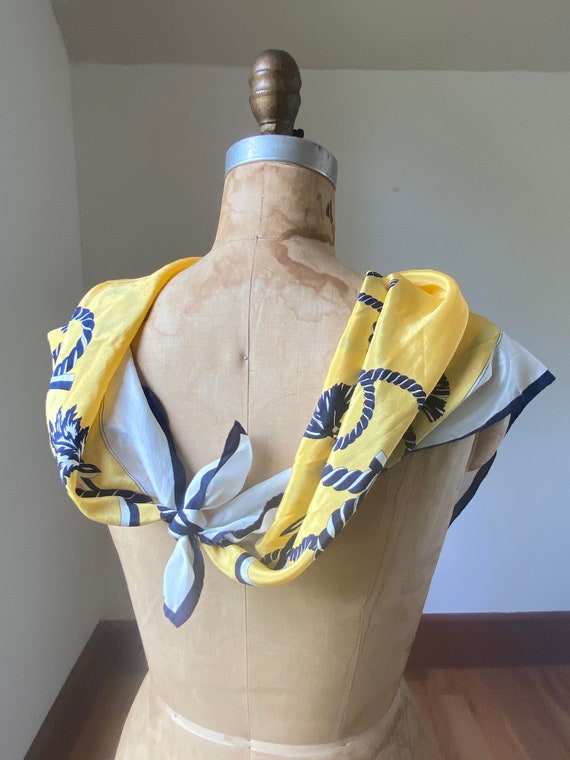 Vintage Mondi Blue and Yellow Silk Scarf 34 x 34 … - image 2