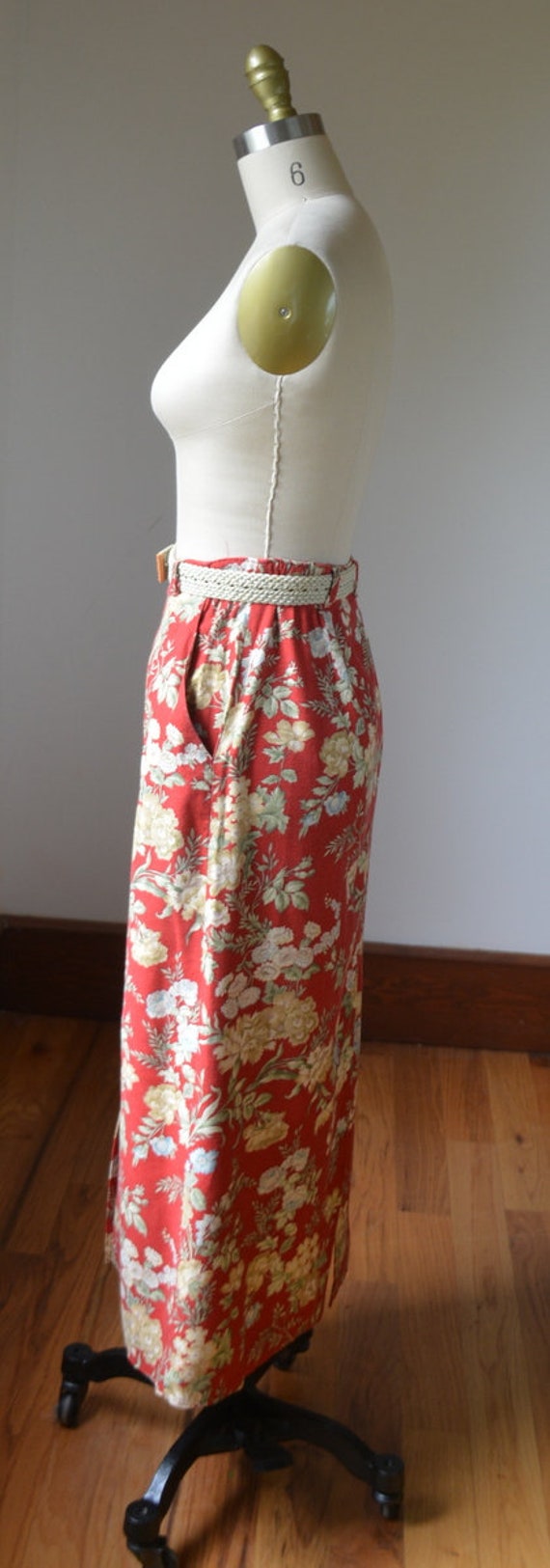 90's Vintage Floral Linen High Waisted Skirt With… - image 7