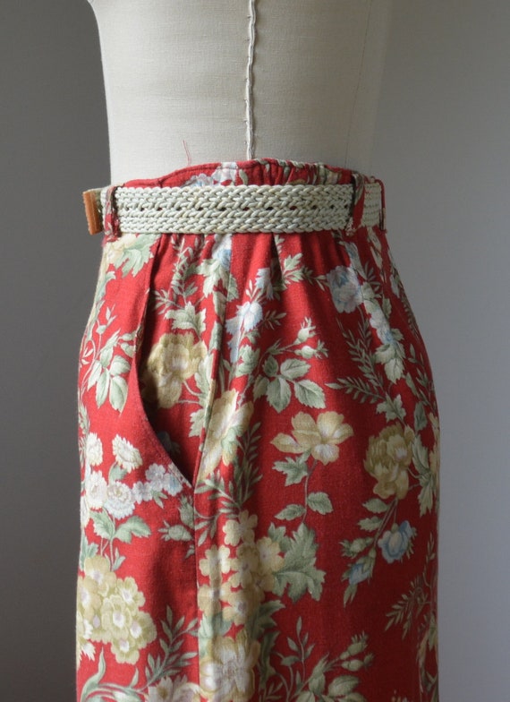 90's Vintage Floral Linen High Waisted Skirt With… - image 6