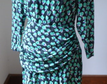 1980's Silk Green Dress by Saks Fifth Avenue France Size Small 6 - Etsy