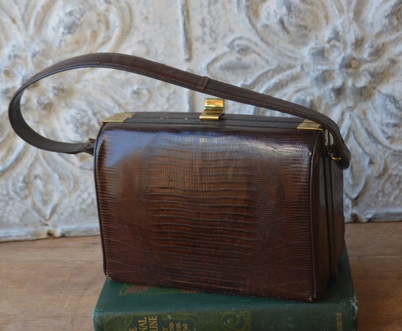 1940/50's Brown Leather Kelly Bag, Vintage Brown … - image 1