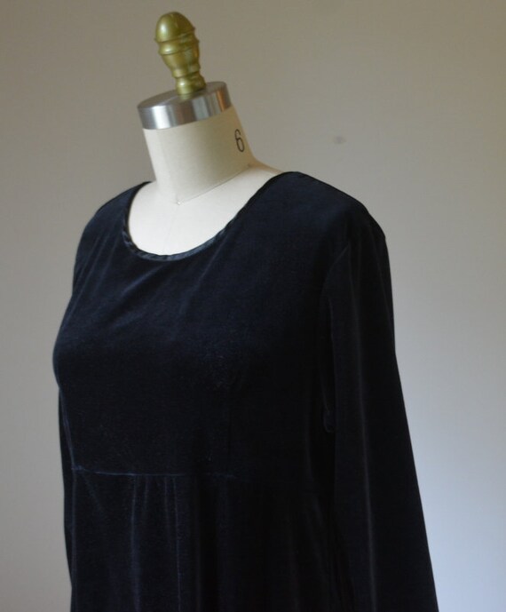 90's Long Sleeve Oversized Black Velvet Dress Siz… - image 8