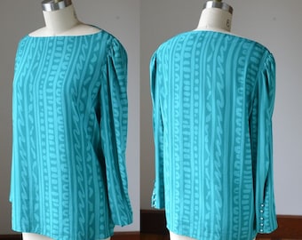 80's Classic Vintage Green/Teal Blouse Size Small By Jones New York, Vintage 80's Dress Blouse In Green/Teal Size Small
