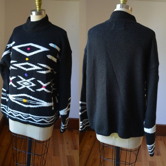 1990's Black Geometric Long Sleeve Sweater By Git… - image 1