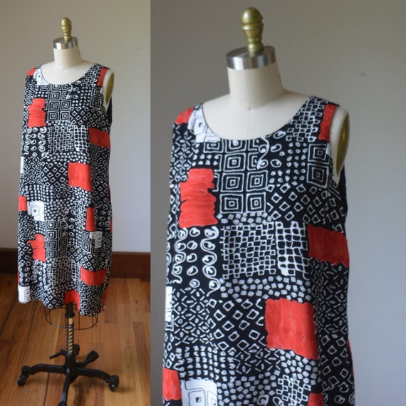1990's Black And Red  Rayon Dress By Russell Kemp 