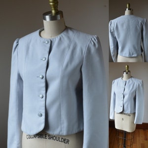 1980&#39;s Long Sleeve Short Gray Cropped Blazer Size Small By Viewpoint