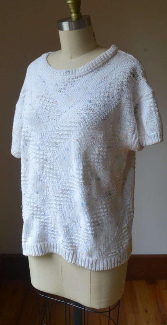 1980's White And Pastel Short Sleeve Sweater Wome… - image 2