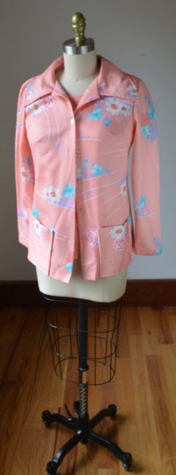 Vintage 70's Two Piece Pink Floral Top And Matchi… - image 2