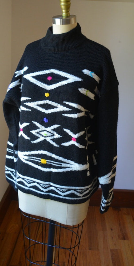 1990's Black Geometric Long Sleeve Sweater By Git… - image 2