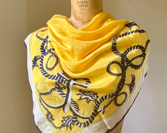 Vintage Mondi Blue and Yellow Silk Scarf 34 x 34 inches