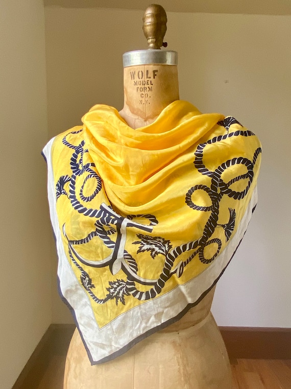 Vintage Mondi Blue and Yellow Silk Scarf 34 x 34 … - image 1