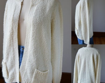 Vintage Long Oversized Cream/Ivory Open Concept Cardigan Size Large, Vintage Oversized Cream Open Cardigan Size Large By Le Roy