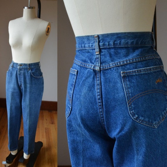 1980's Faded Distressed Dark Wash Chic Denim Jeans
