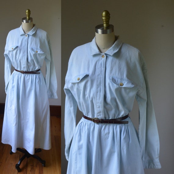 Vintage Short Sleeve Denim Dress With Pockets by Talbots Women's