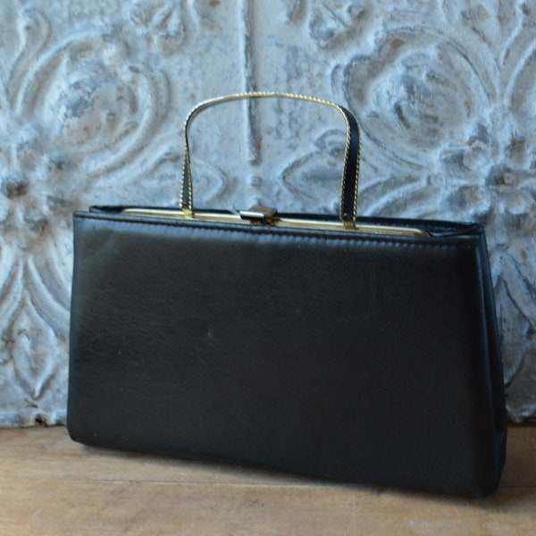 Vintage Simple Black Convertible Leather Handbag/Clutch