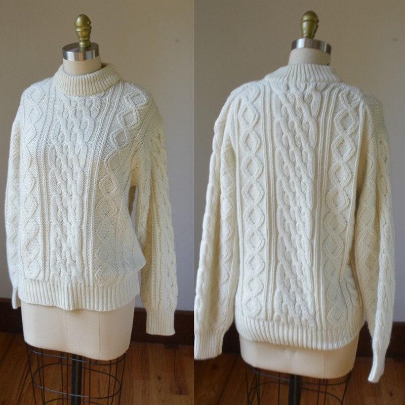 1980's Cream/ivory Cable Knit Mockneck Sweater by the Men's 1980's Cream/ivory Cable Knit Mockneck Sweater by the Men's