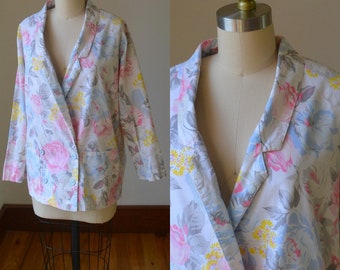 1990's Floral Blazer Women's Size Medium By JR Sport, Vintage Slouchy Floral Double Breasted Blazer Size Medium