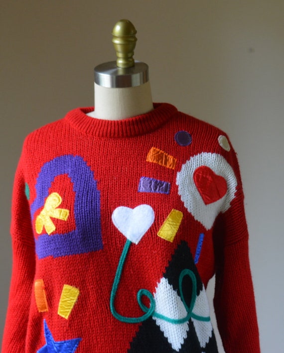 1980's Red Abstract Sweater By Cherry Stix LTD Si… - image 4