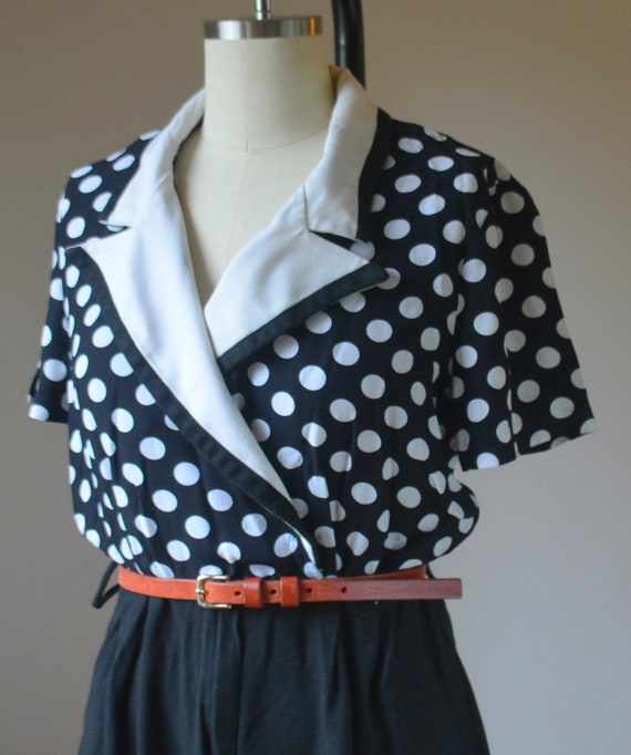 1980's  Black And White Polka Dot Pants Jumper By… - image 5