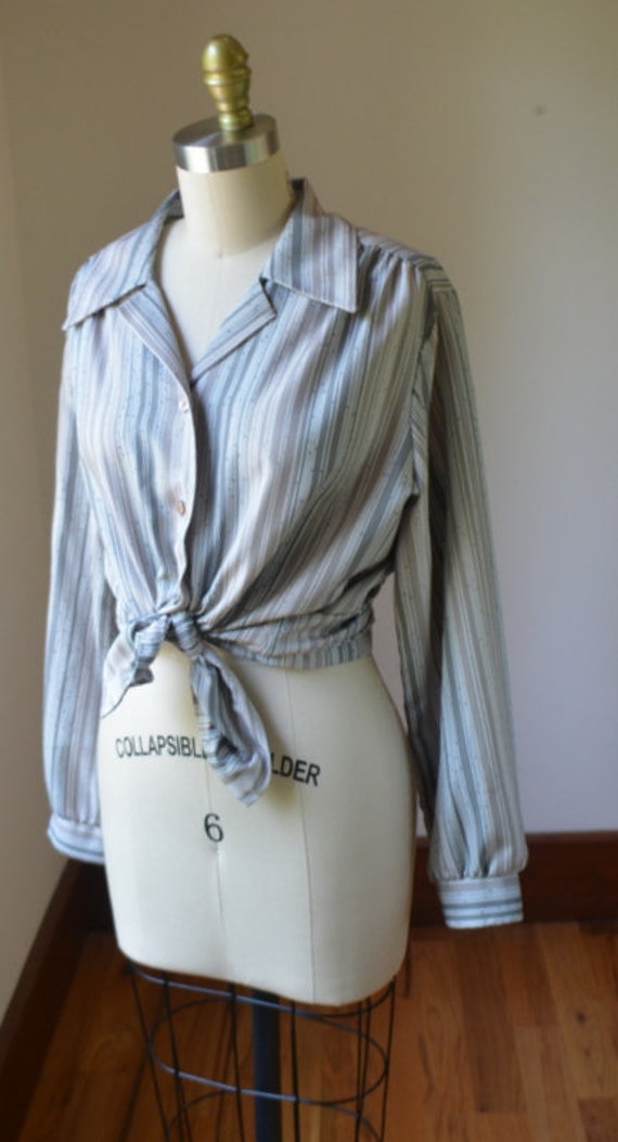 1970's Gray Striped Long Sleeve Dress Blouse By T… - image 6