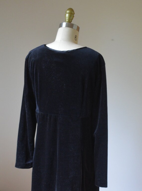 90's Long Sleeve Oversized Black Velvet Dress Siz… - image 6