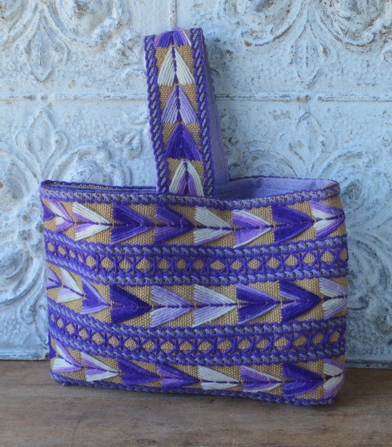 1980's Large Purple Sisal Natural Fiber Handbag or