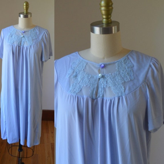 80's Vintage Nylon Purple/Gray Nightgown By Montg… - image 1