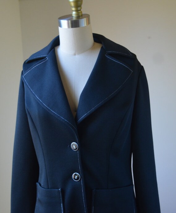 1970's Vintage Black Blazer With Oversized Collar… - image 5