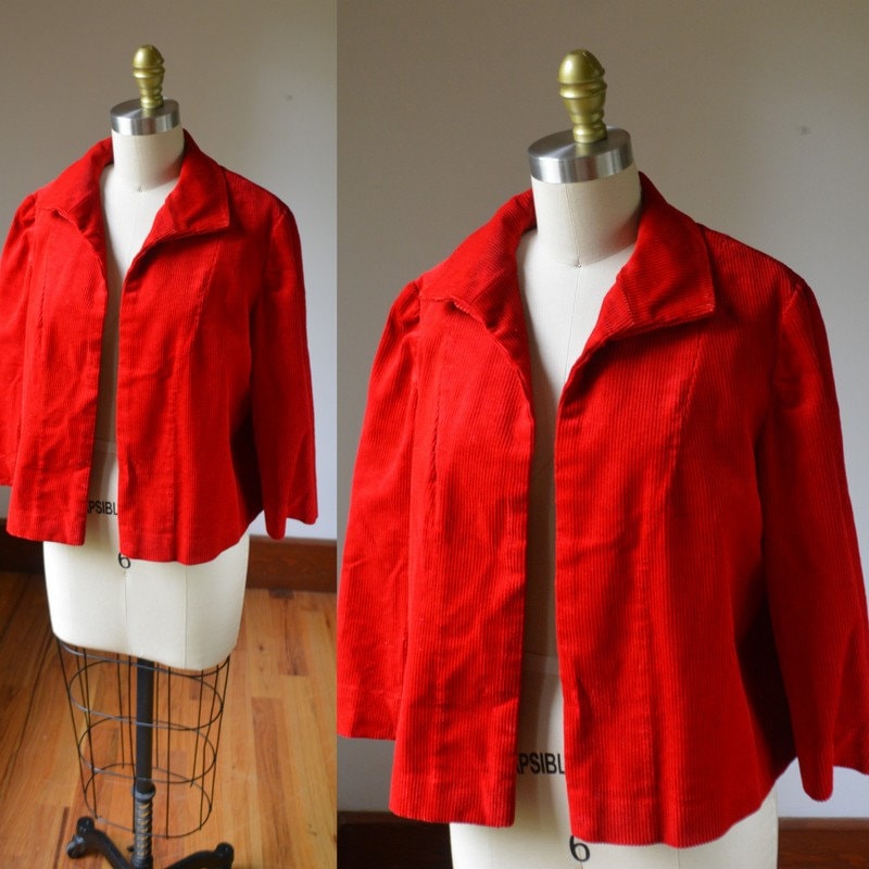 Vintage Short Bright Red Corduroy Jacket Women's Size Small