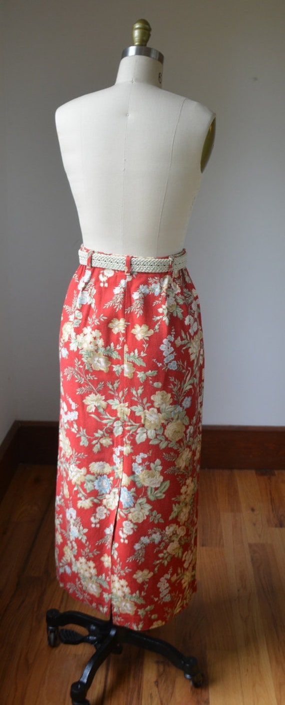 90's Vintage Floral Linen High Waisted Skirt With… - image 9