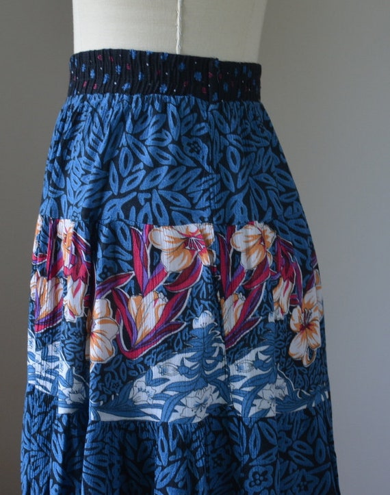 90's Vintage Blue Floral Hippie Boho Pull On Long… - image 7