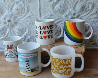 Vintage Coffee/Tea Mugs, LGBTQ+ Vintage Mug, "LOVE" mug, Milk Glass Mug, Myrtle Beach Mug, Humorous Coffee Mug, Rainbow Mug