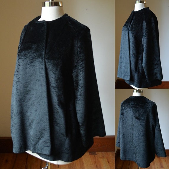 1950's Black Curly Lamb's Wool Coat Size Women's M