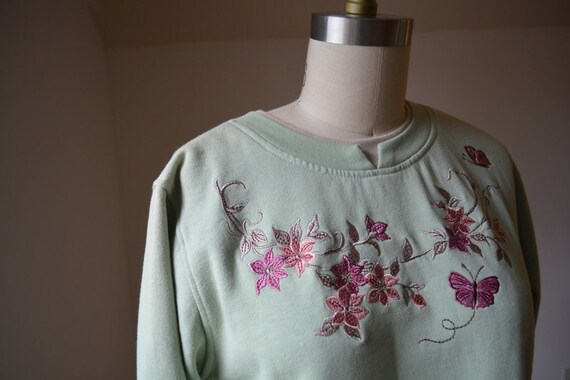 90's Vintage Lime Green Embroidered Sweatshirt Si… - image 7
