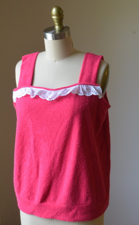 1980's Vintage Pink Handmade Terry Cloth Summer T… - image 3