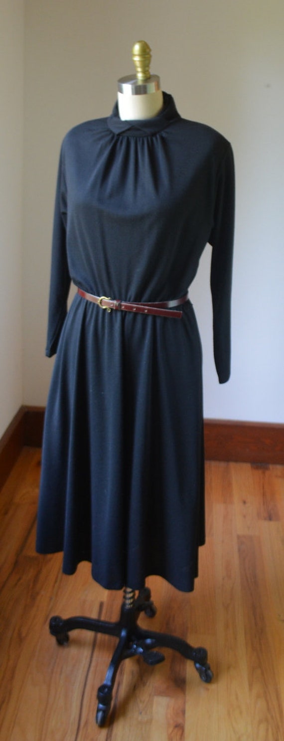 1980's Black Twisted Mockneck Long Sleeve Dress W… - image 3