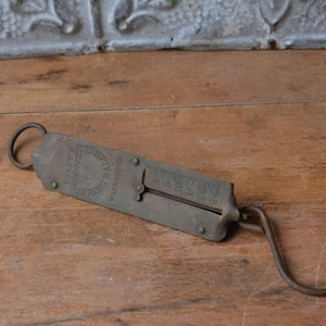 Vintage Hanging Spring Scale By Frary&#39;s Improved, Antique Metal Spring Scale